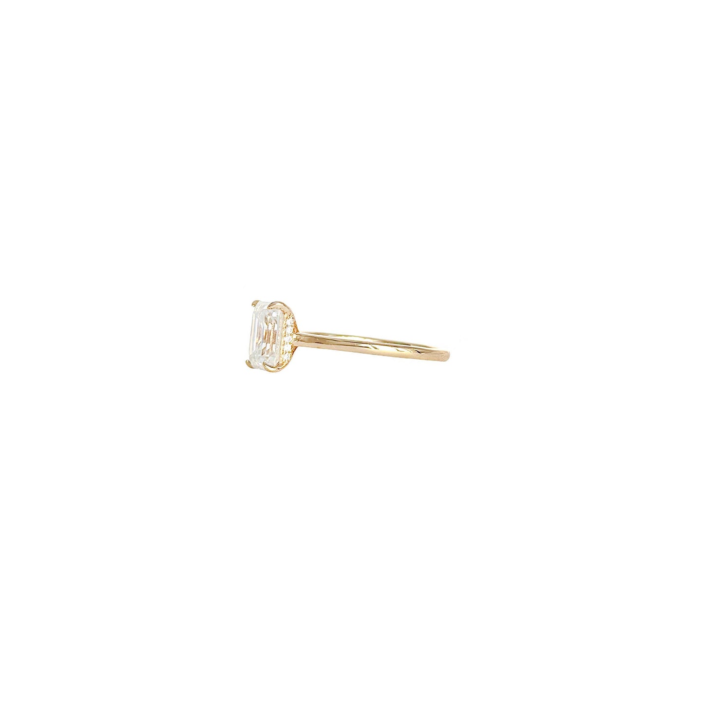 The Vault - 2CT Emerald Cut Cathedral Moissanite Ring with Hidden Halo