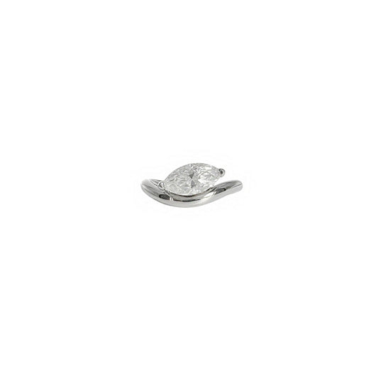 Silver ring with a clear gemstone on a white background