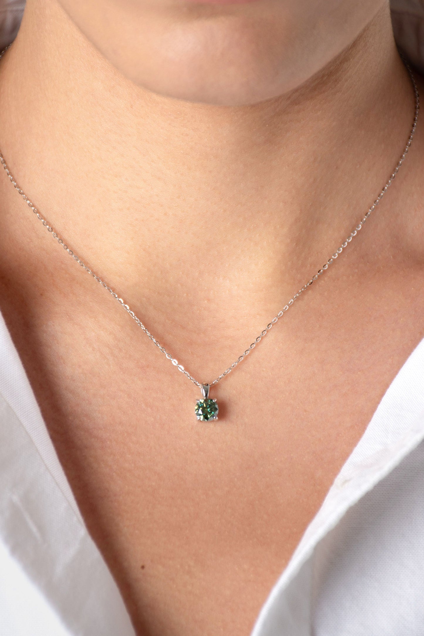 Green Round Cut Moissanite Pendant Necklace
