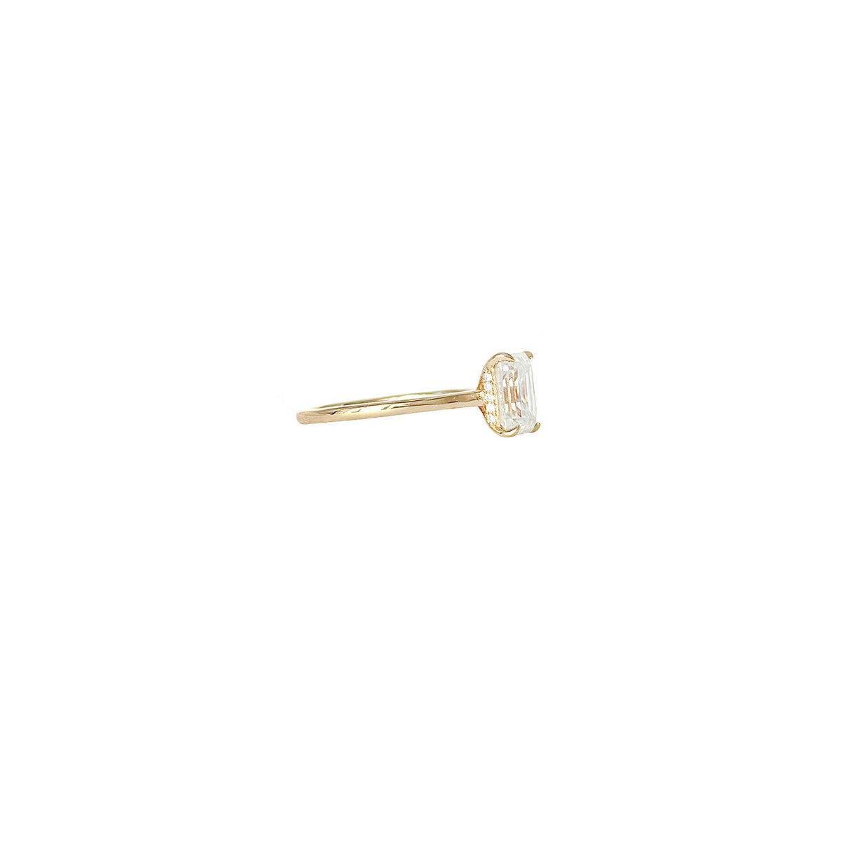 The Vault - 2CT Emerald Cut Cathedral Moissanite Ring with Hidden Halo